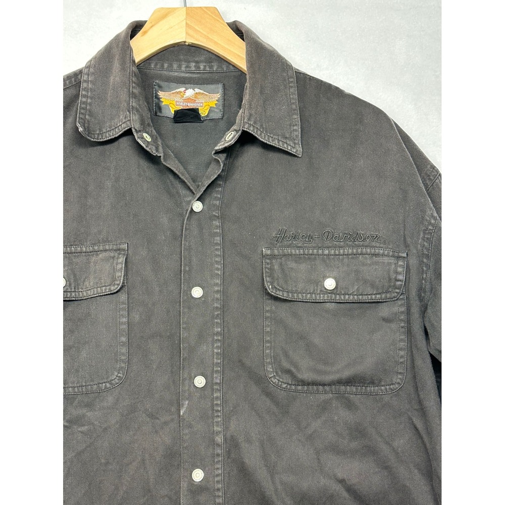 Harley Davidson Mens Medium Faded Black Cotton Button Down Long Sleeve Shirt